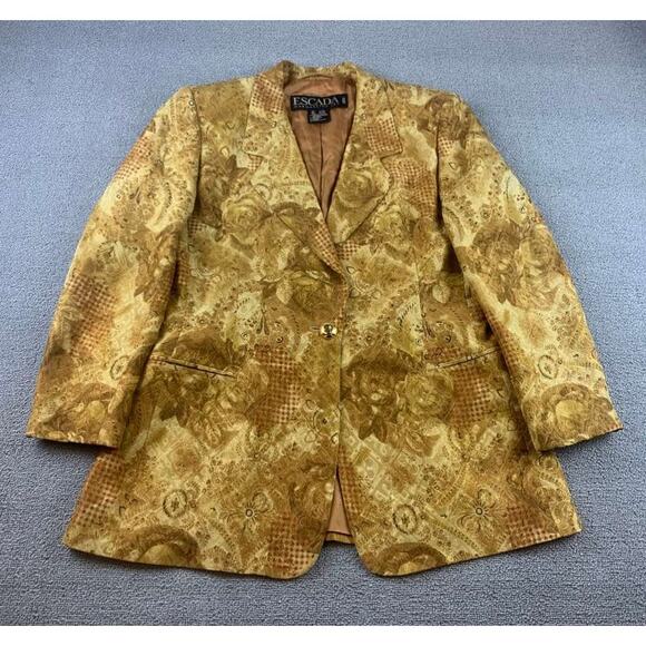 Vintage 90's ESCADA Large Margaretha Ley Gold Silk Blend Blazer Germany Made - Picture 1 of 11
